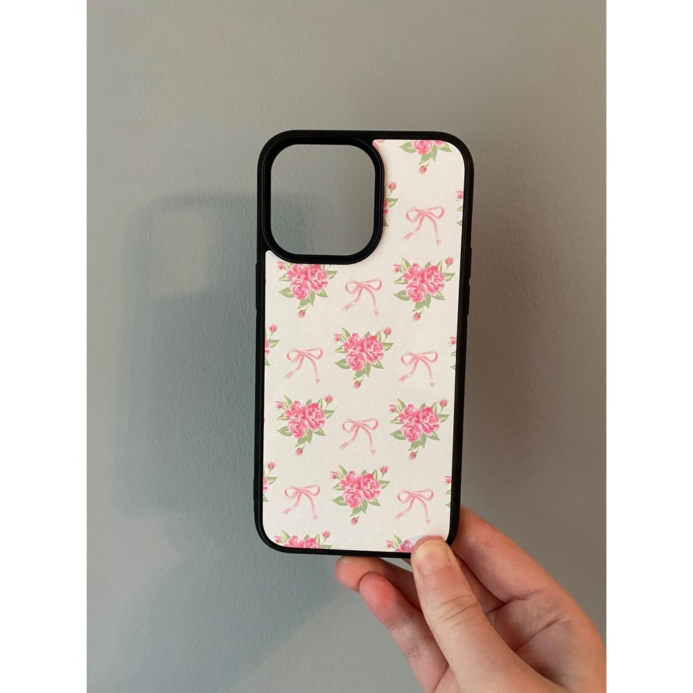 Phone Case iPhone 15 Pro Max White Pink‎ Floral Rose Bow Coquette Aesthetic
